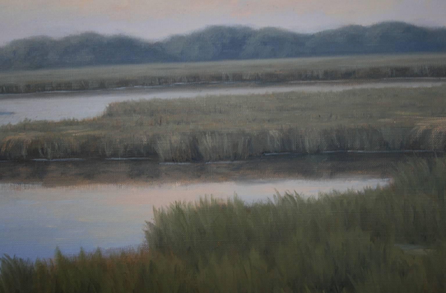 'Magic on the Horizon', Cape Cod Modern Impressionist Marine Oil Painting - Gray Landscape Painting by Ronald Tinney