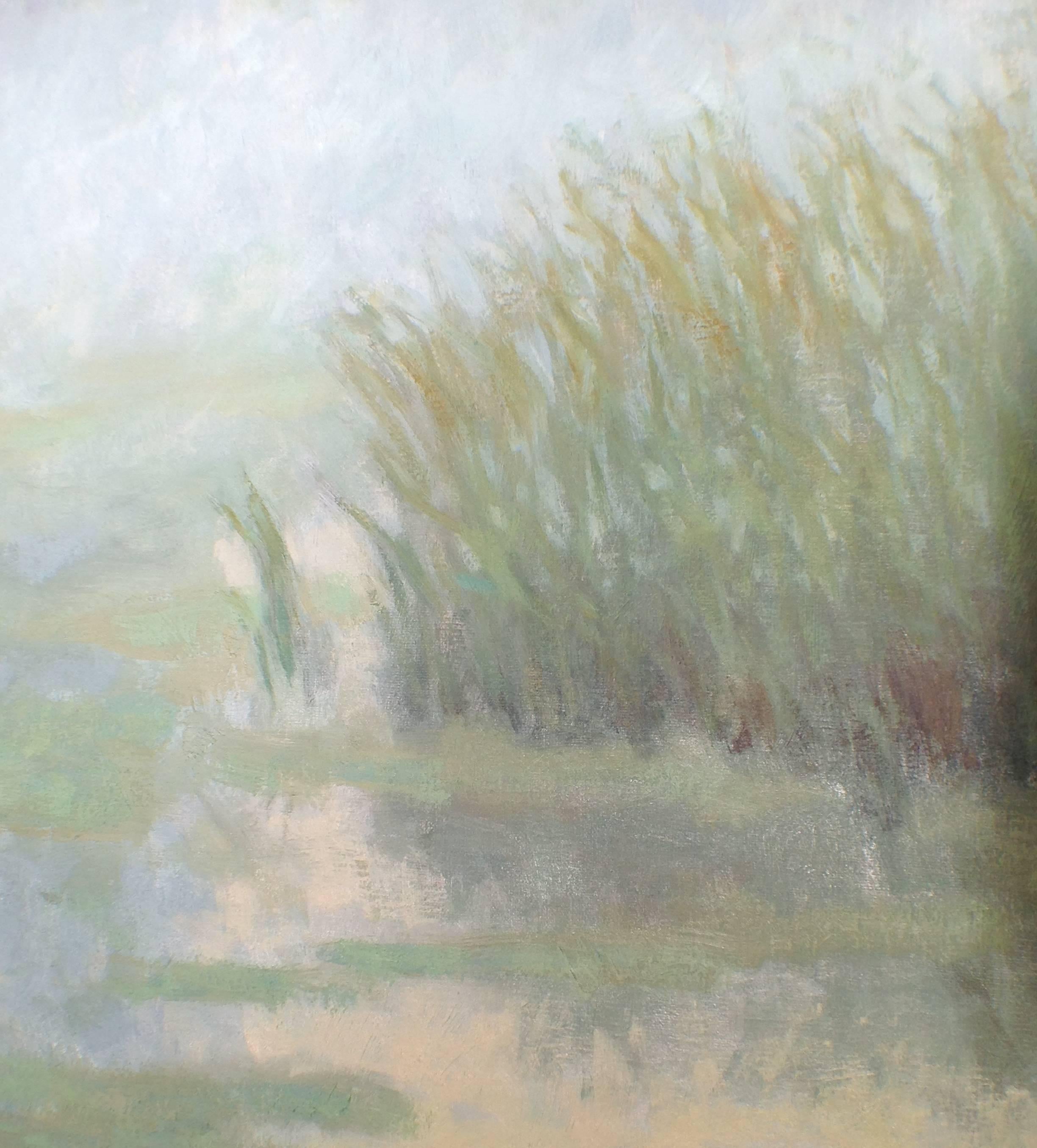 Morning Mist - Beige Landscape Painting by Robert Longley