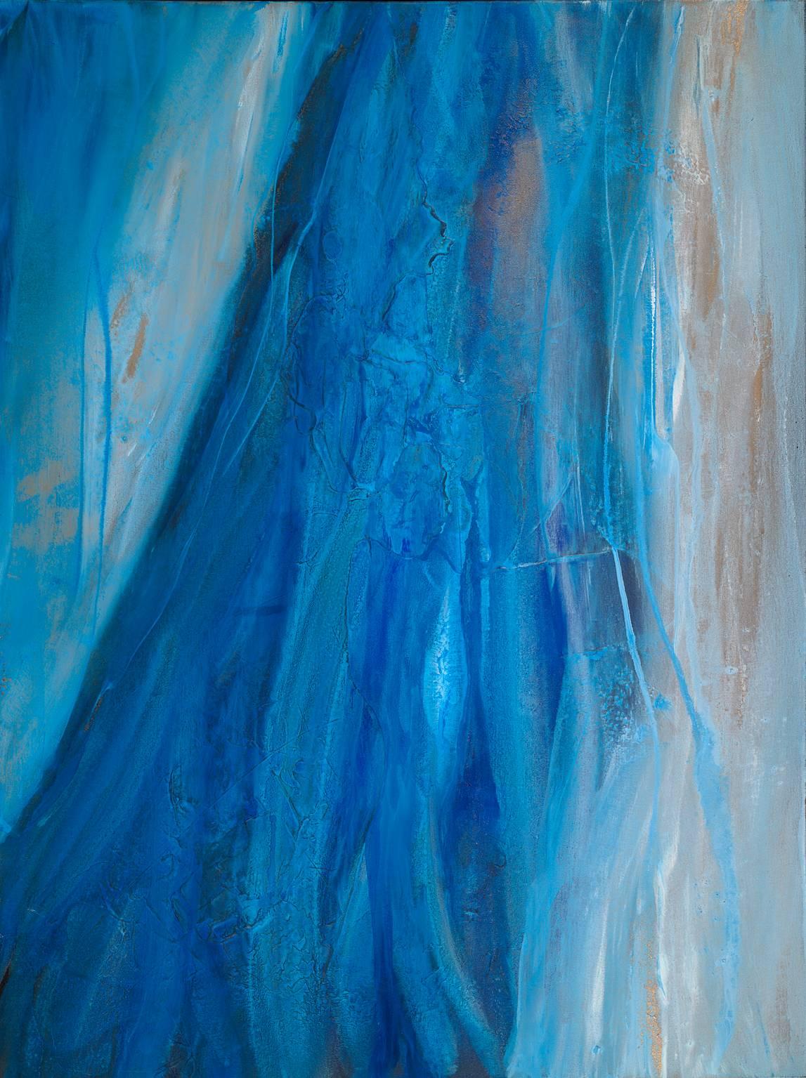 Teodora Guererra Abstract Painting - 'Blue Chiffon', Large Contemporary Abstract Minimalist Acrylic Painting