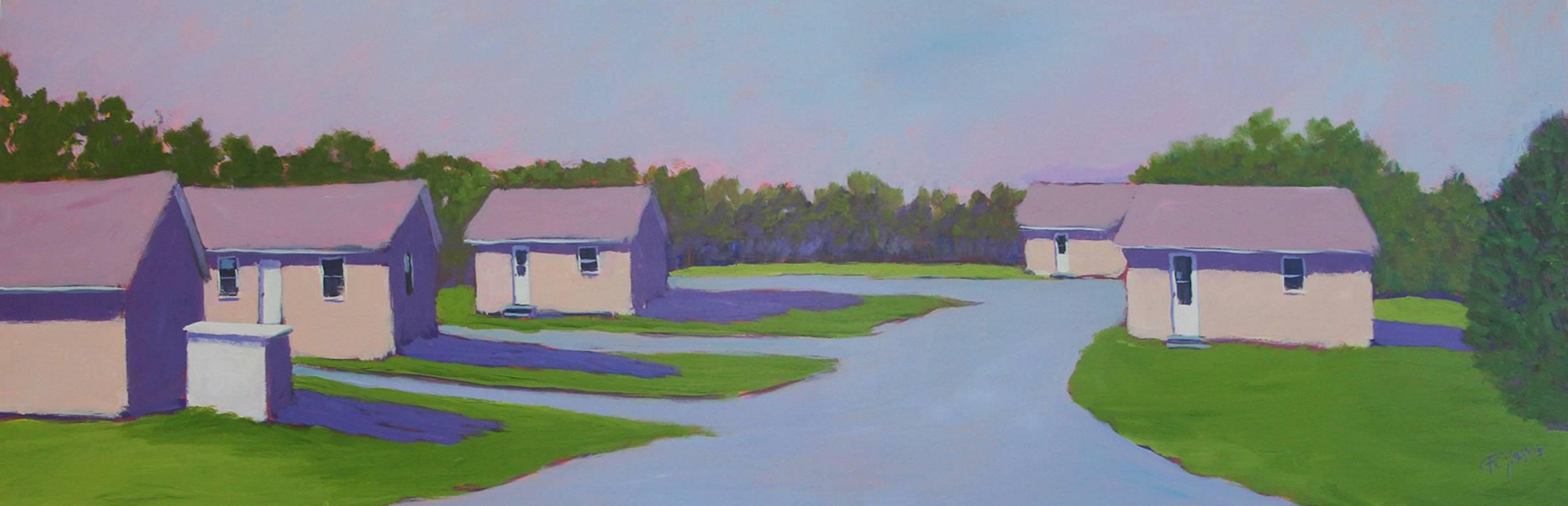 'Clinton Cottages', Bold Contemporary Landscape Acrylic Painting