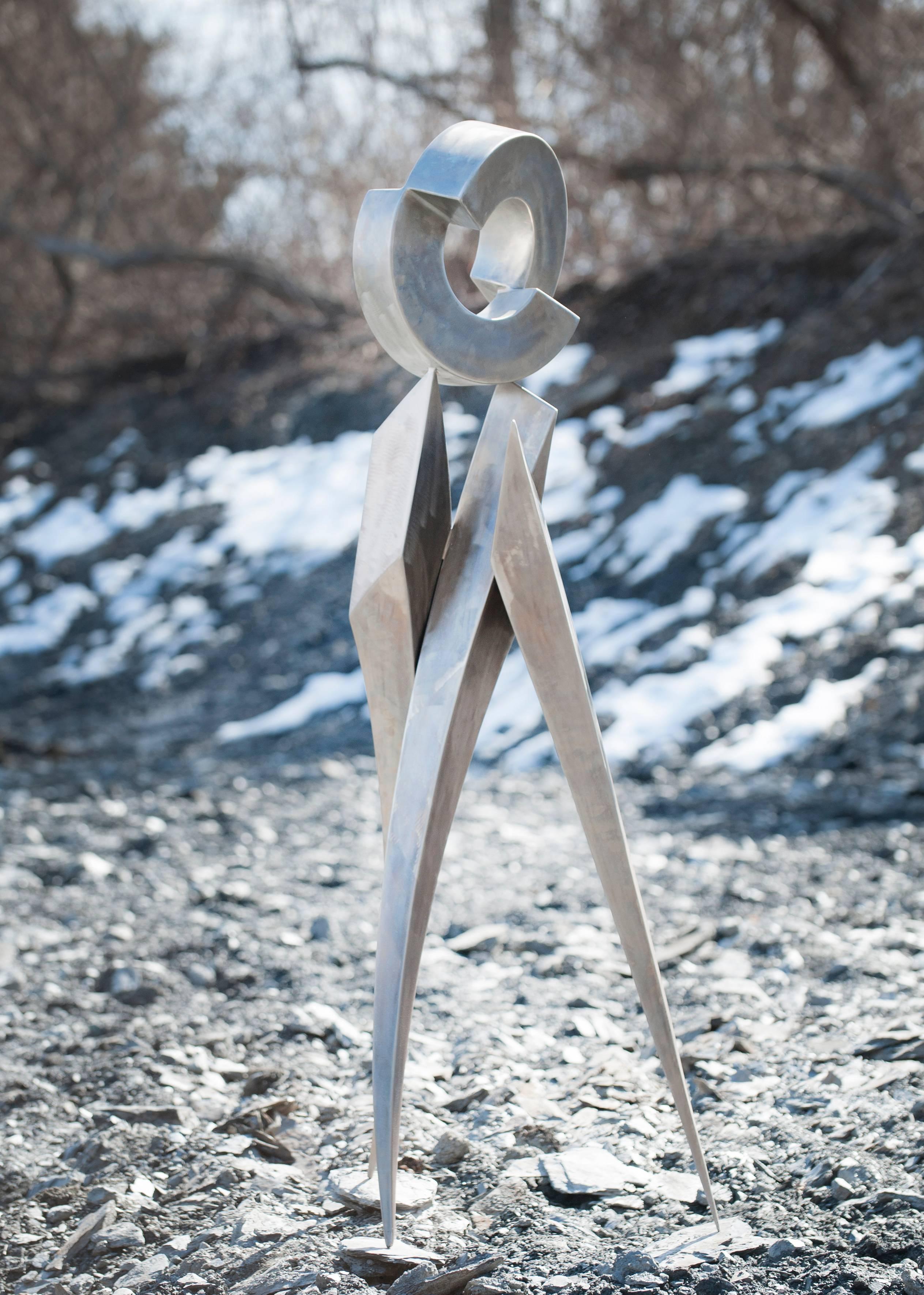 'Stainless Princess #2', abstract geometric aluminum indoor/outdoor sculpture - Sculpture by Rob Lorenson