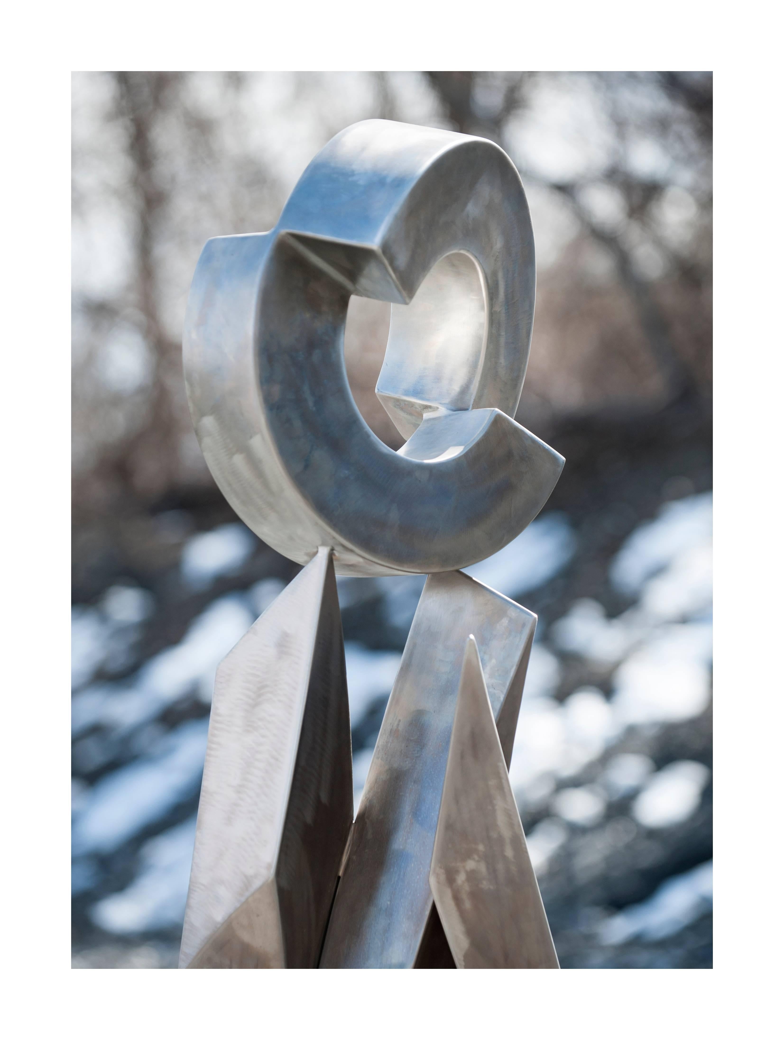 'Stainless Princess #2', abstract geometric aluminum indoor/outdoor sculpture - Abstract Sculpture by Rob Lorenson