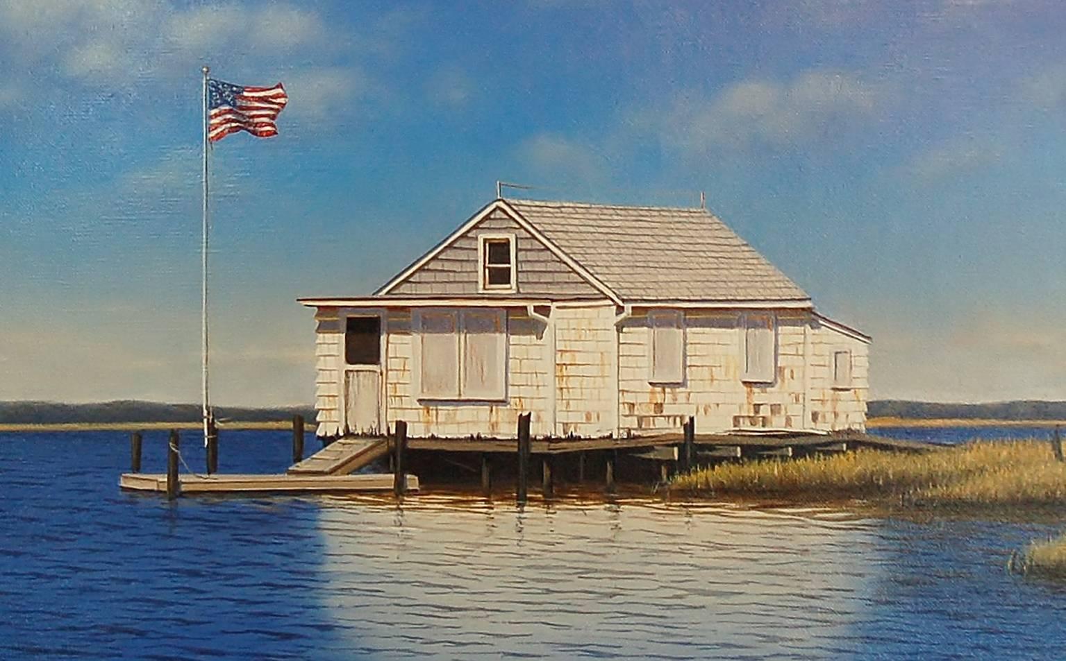Weathered Bay House - American Realist Painting by Daniel Pollera