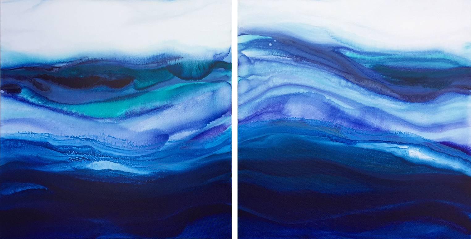Rolling Surf I - Blue Abstract Painting by Teodora Guererra