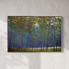 "Green Canopy", dipinto paesaggistico astratto, olio su tela, incorniciato