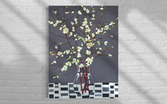 « Deuxième jour du printemps », peinture à l'huile contemporaine représentant un motif floral stylisé