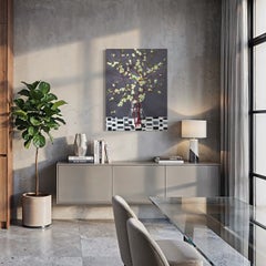 « Deuxième jour du printemps », peinture à l'huile contemporaine représentant un motif floral stylisé