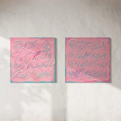 „Pillow Talk I & II (Paar)“, abstraktes, textbasiertes Originalgemälde