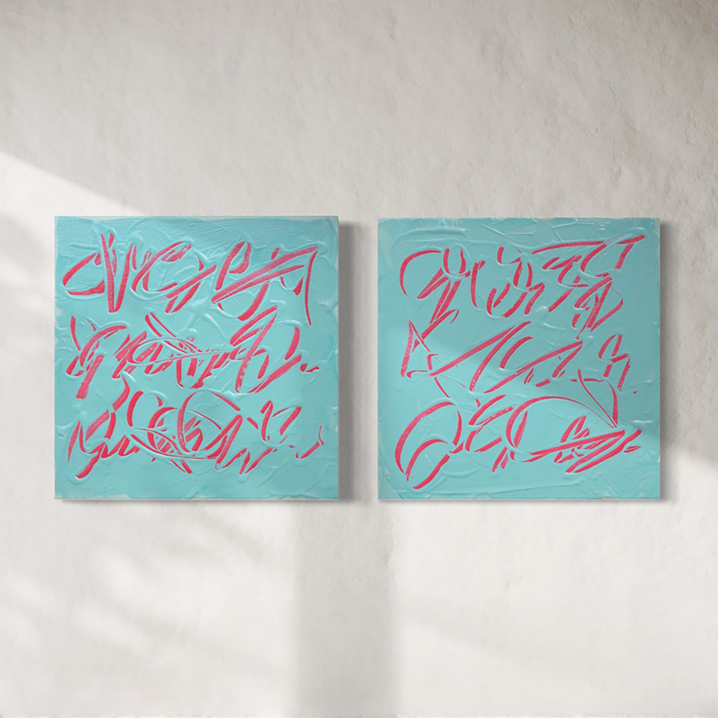 Teodora Guererra Abstract Painting - 'Little Notes I & II (pair)', Original Abstract Text-based Painting