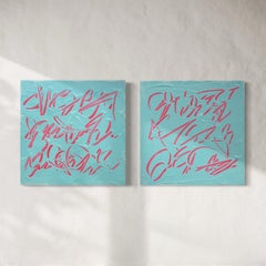 „Little Notes I & II (Paar)“, abstraktes, textbasiertes Originalgemälde