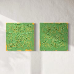 „Don’t Forget I & II (Paar)“, abstraktes, textbasiertes Originalgemälde