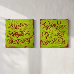 « Kiss & Tell I & II (lot de deux) », peinture abstraite originale à base de texte