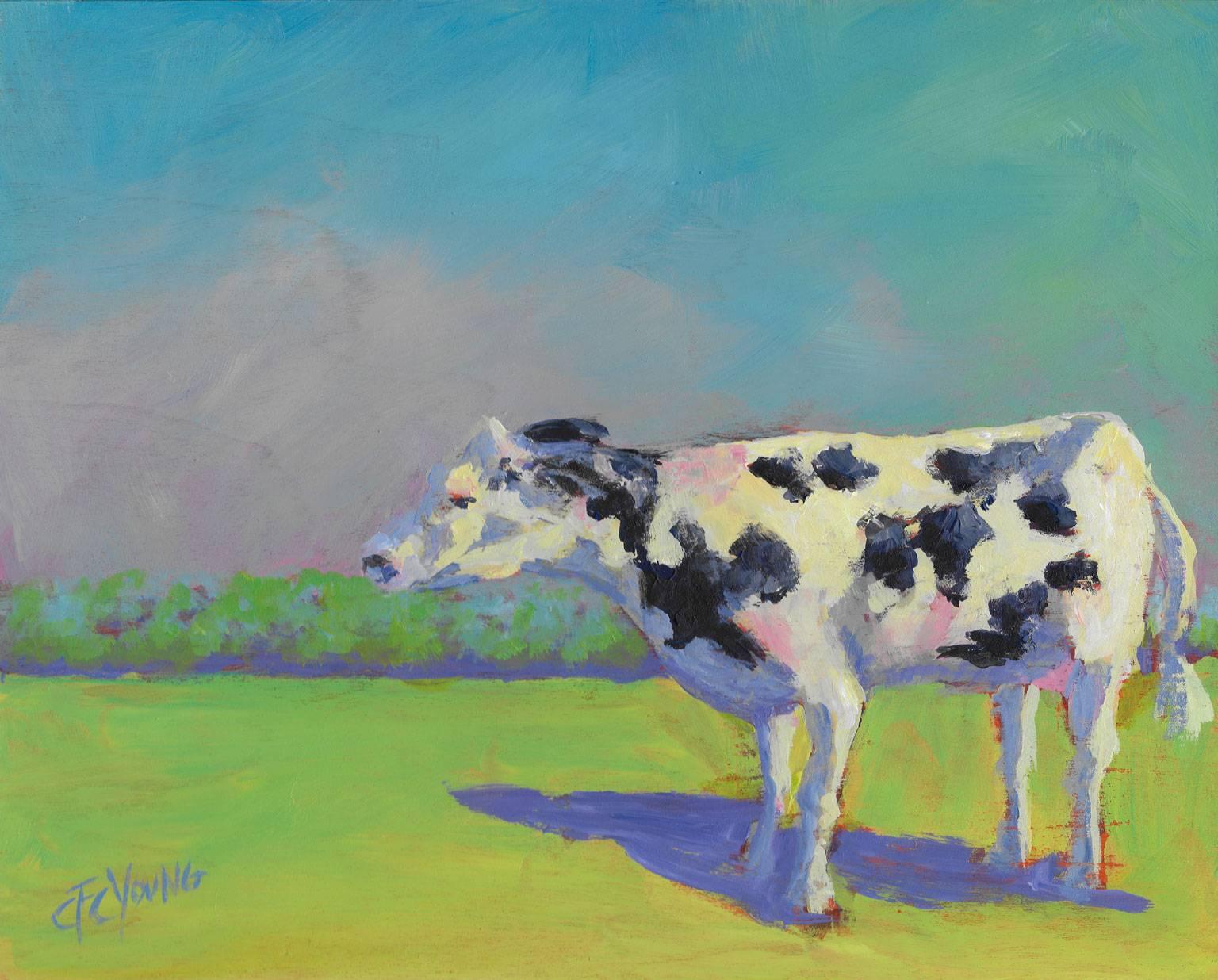 Carol Young Animal Painting - 'Just Grazin'', Small Bold Contemporary Transitional Acrylic Painting  