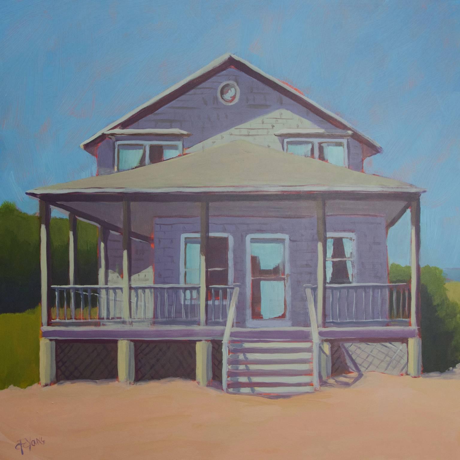 Carol Young Landscape Painting - 'Cottage for Rent', Transitional Contemporary Cottage Acrylic Painting