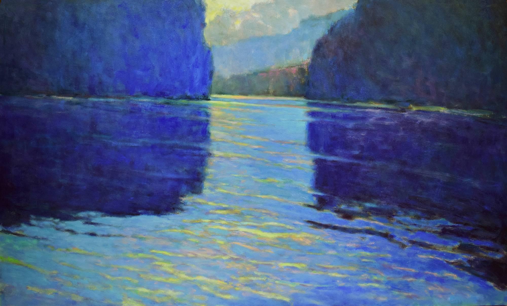 Ken Elliott Landscape Painting - 'Lake Palette II', Large Transitional Colorful Landscape Oil Painting