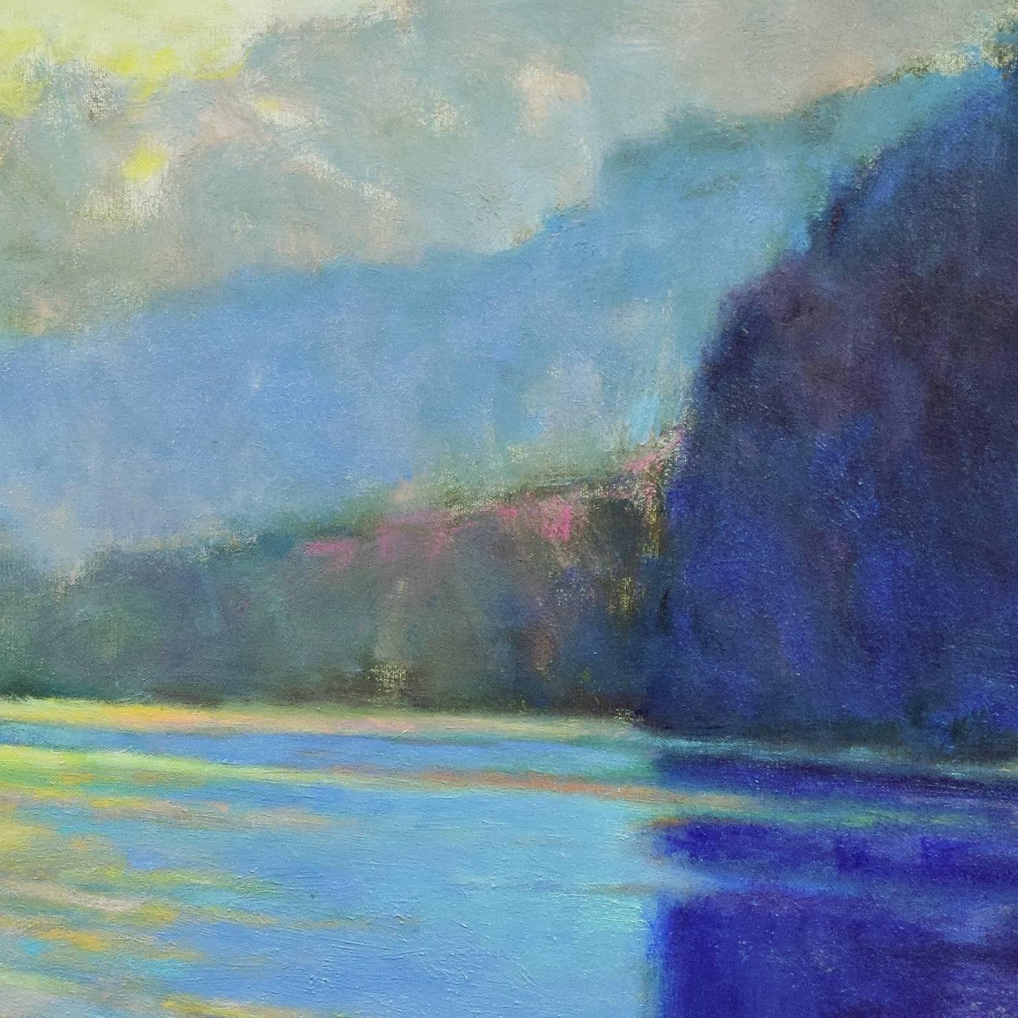 'Lake Palette II', Large Transitional Colorful Landscape Oil Painting - Purple Landscape Painting by Ken Elliott