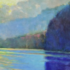 'Lake Palette II', Large Transitional Colorful Landscape Oil Painting