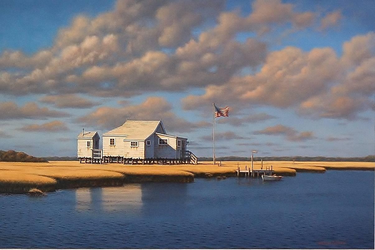 Daniel Pollera Landscape Painting - 'The Smith's Bay House', Contemporary Realist Marine Oil Painting