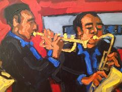 'Jazz Quartet', Bold Graphic Contemporary Jazz Band Oil Painting