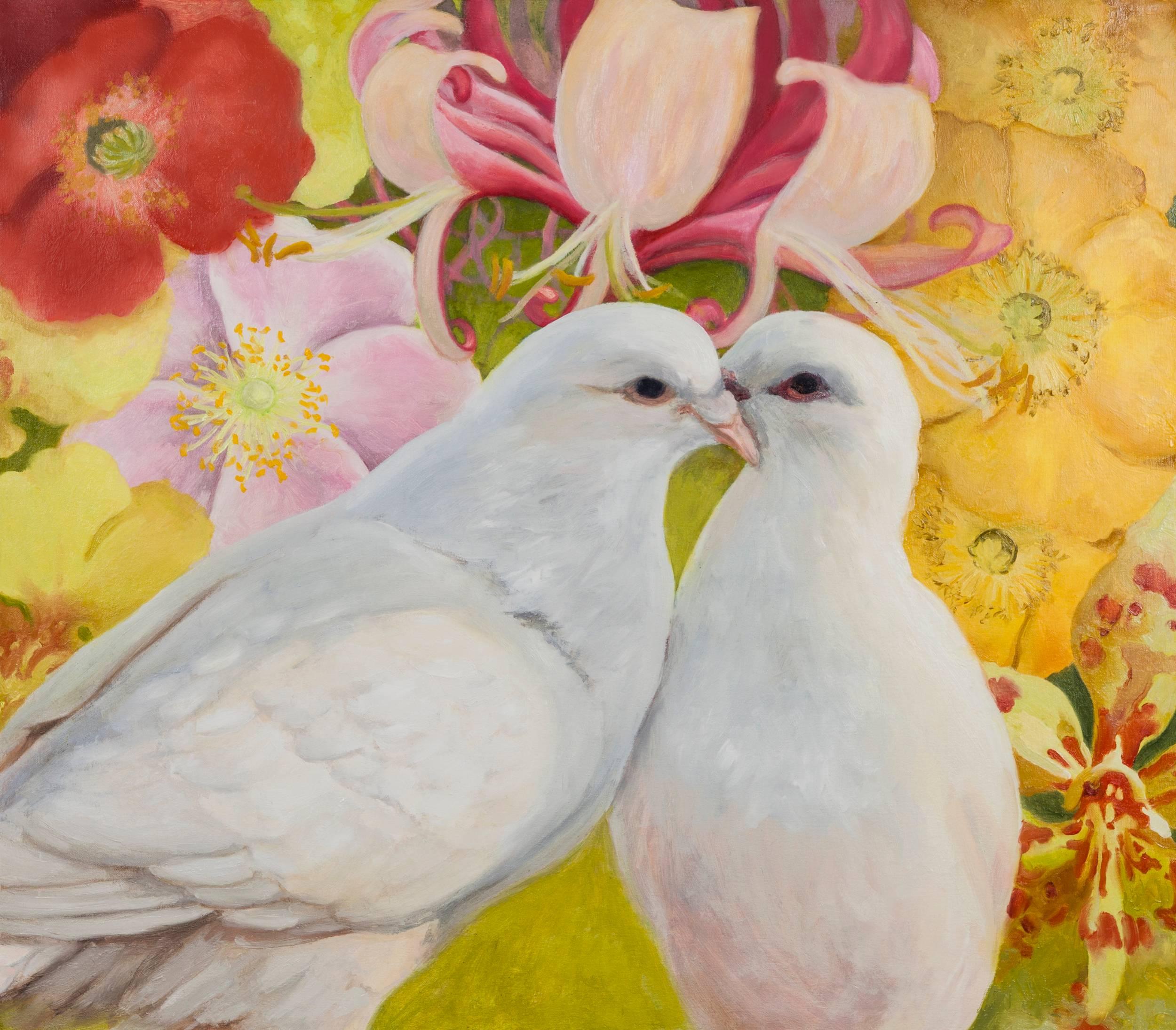 Laurie Flaherty Animal Painting - Peace, Contemporary Transitional Flora and Fauna Oil Painting