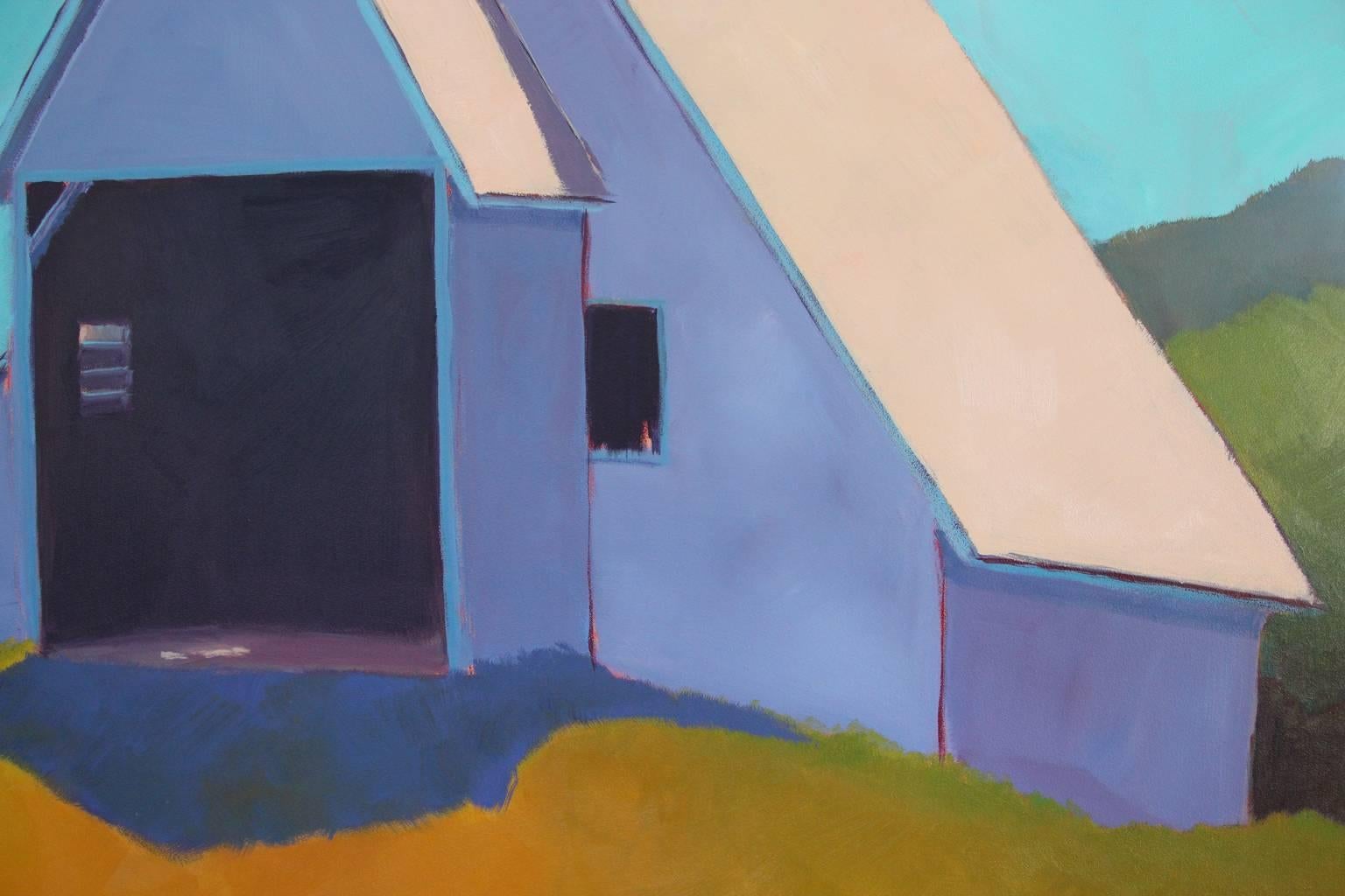 'The Penthouse', Contemporary Bold Landscape Acrylic Painting - Blue Landscape Painting by Carol Young