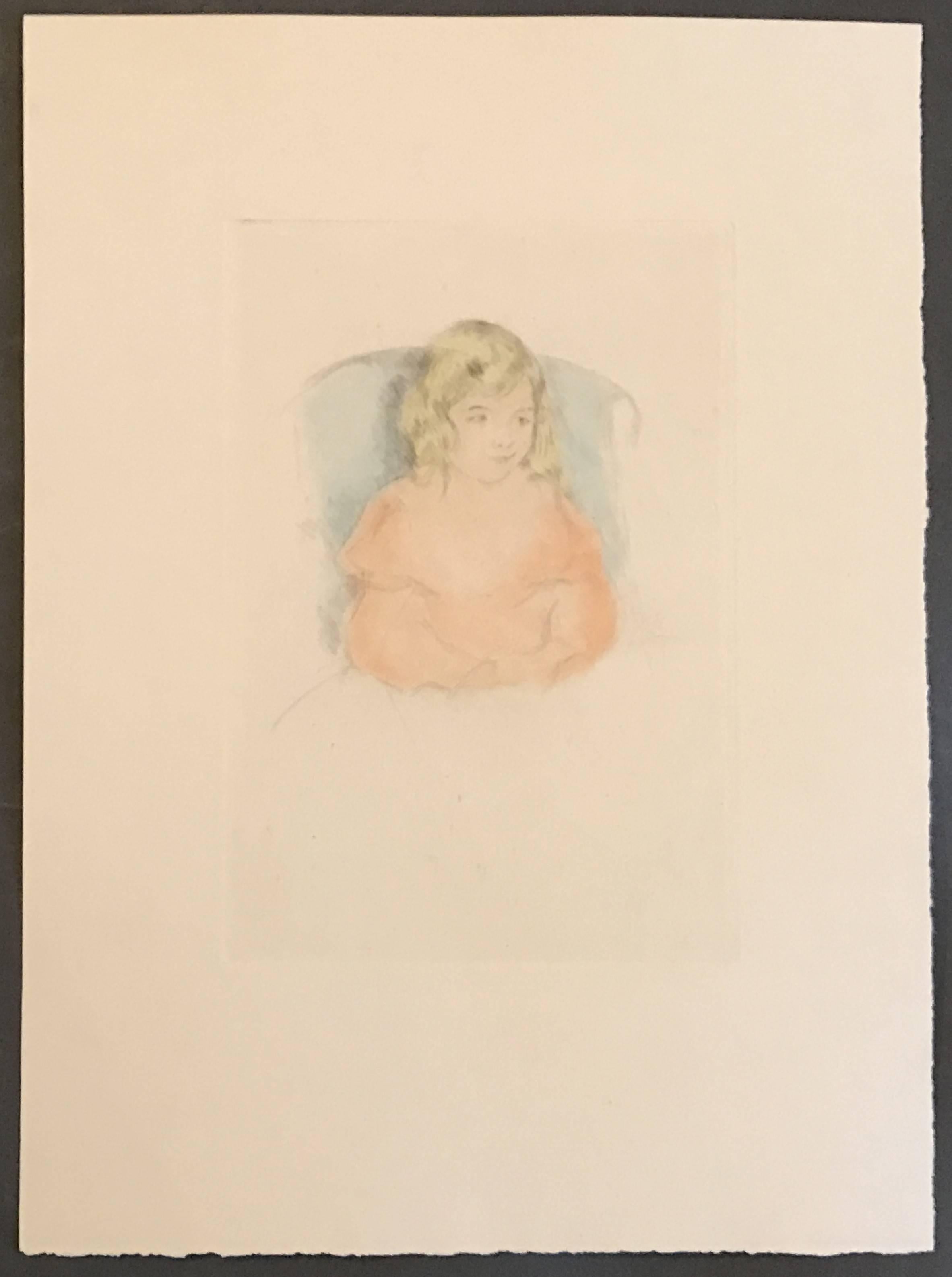 Sara Smiling - Beige Portrait Print by Mary Cassatt