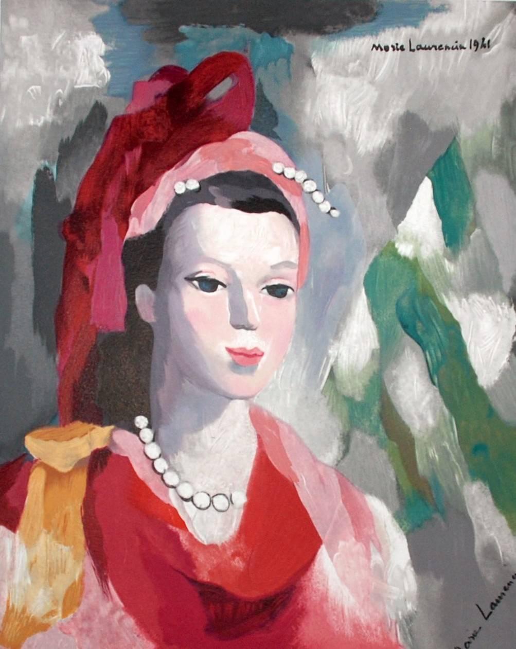 (after) Marie Laurencin Portrait Print - Portrait De Femme En Rouge