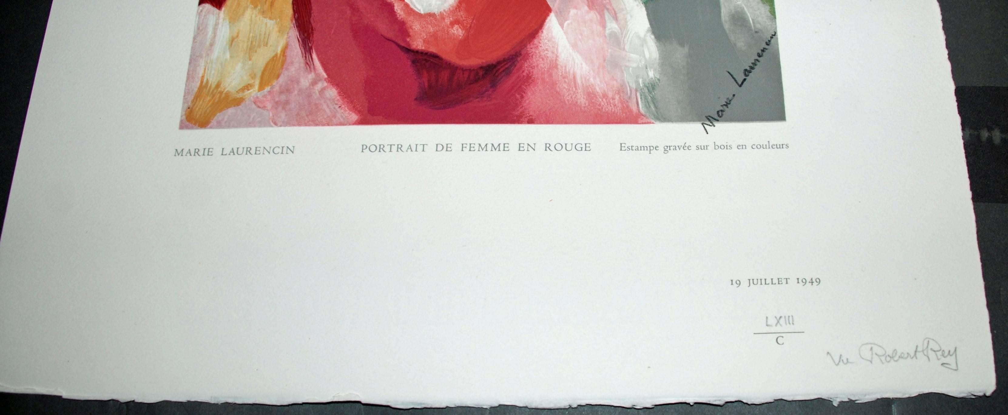 Portrait De Femme En Rouge - Gray Portrait Print by (after) Marie Laurencin