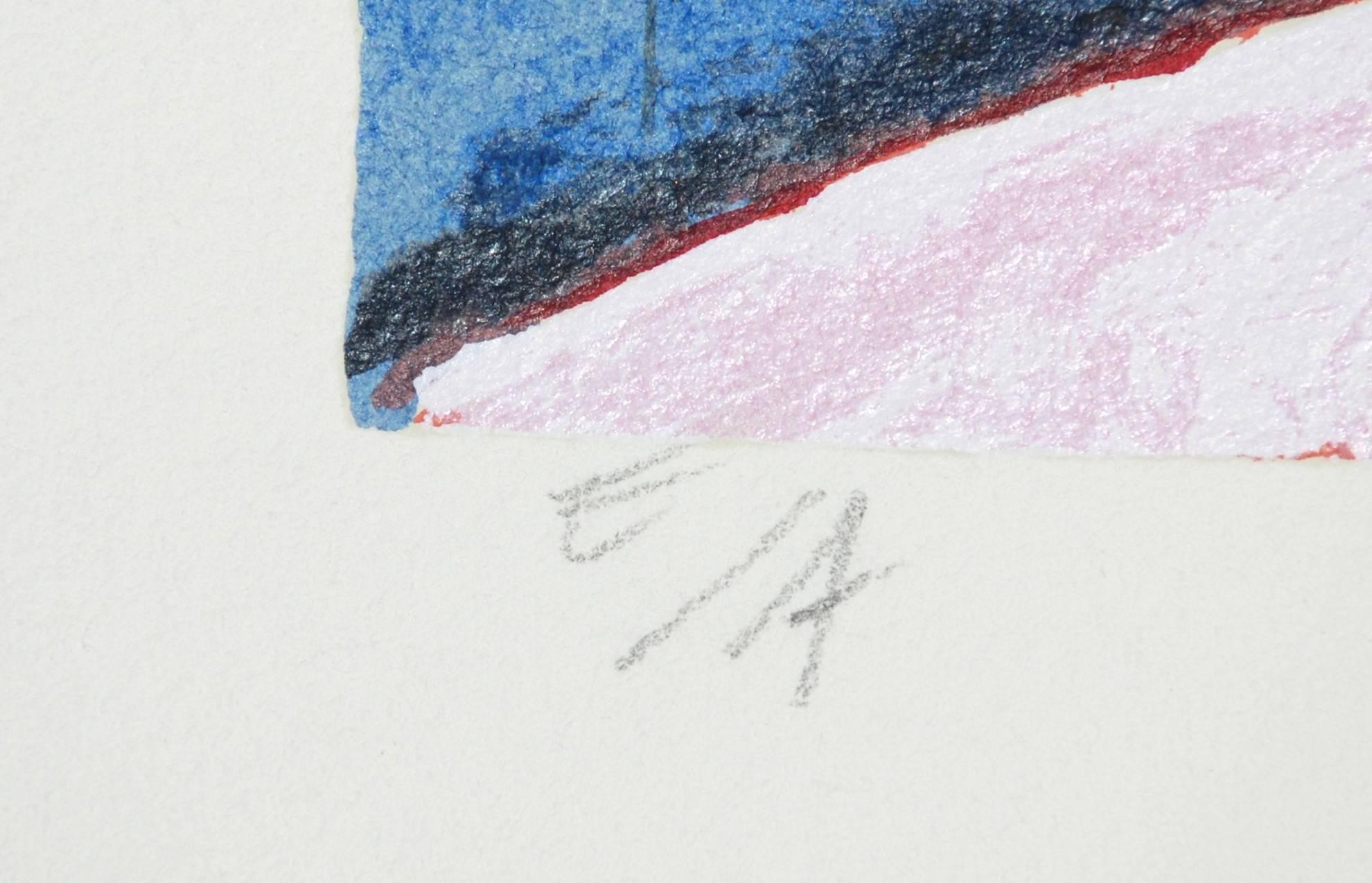 Konijn op muziekpapier (Rabbit on Music Paper) - Blue Abstract Print by Corneille