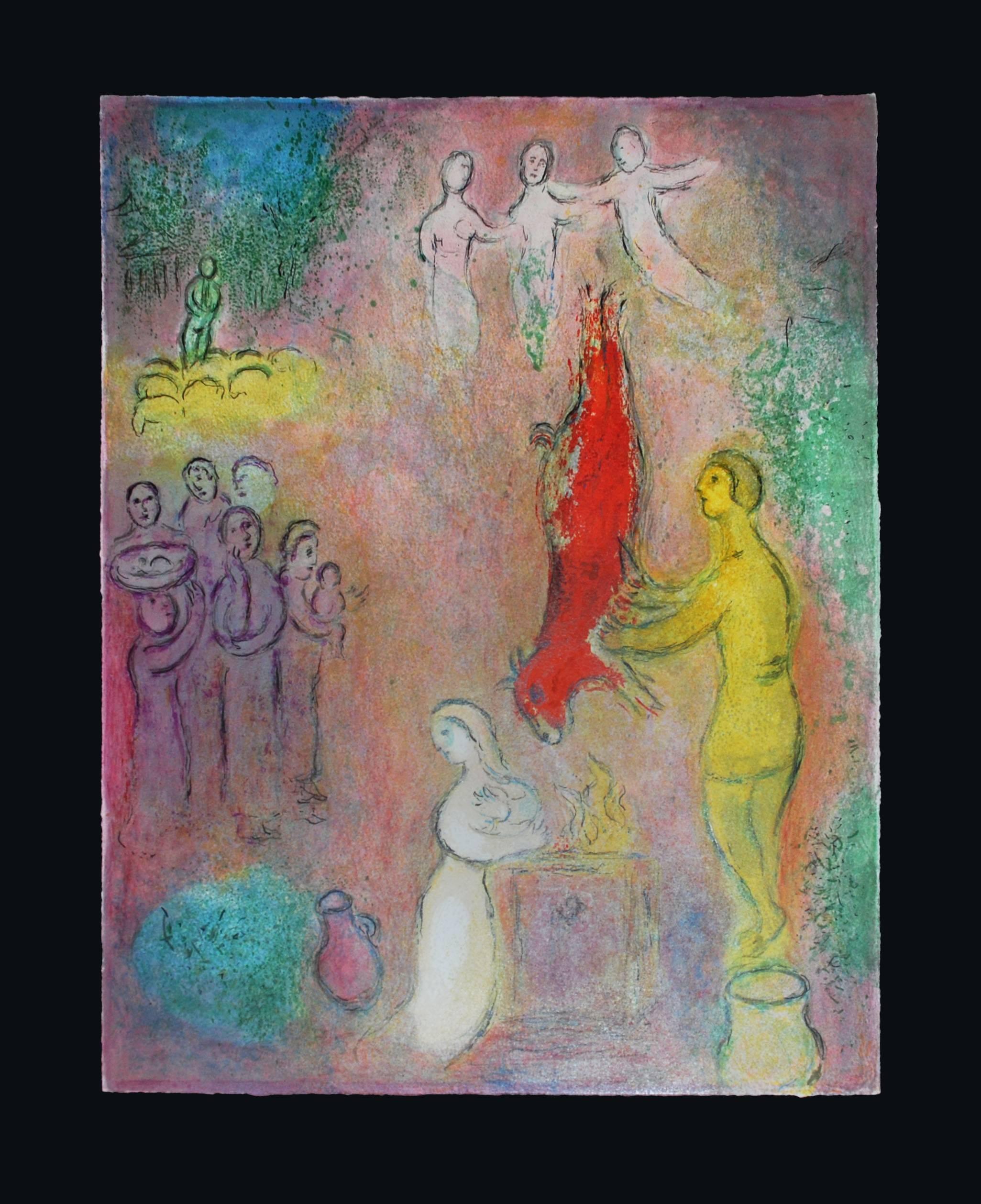 Sacrifices Made to the Nymphs - Gray Figurative Print by Marc Chagall