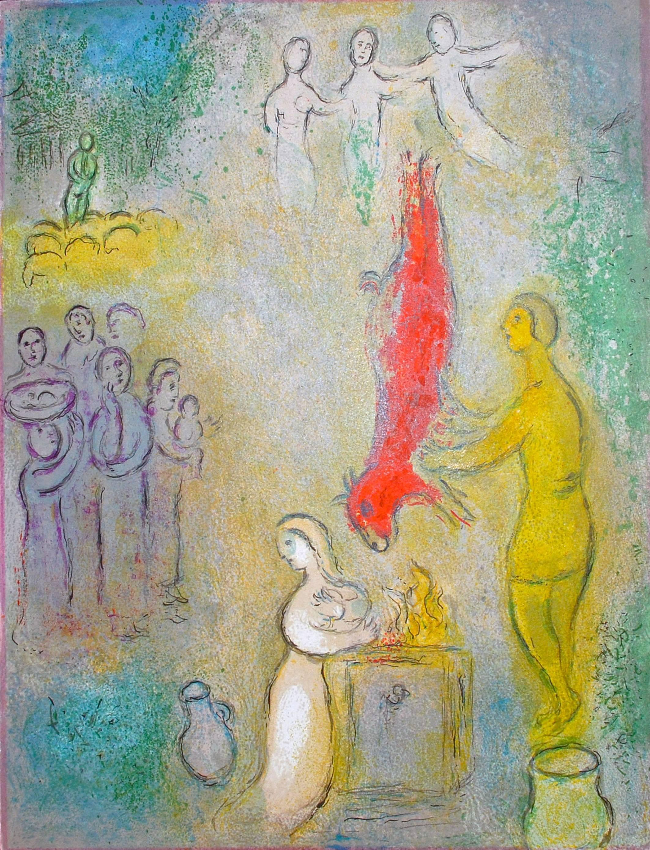 Marc Chagall Figurative Print - Sacrifices Made to the Nymphs