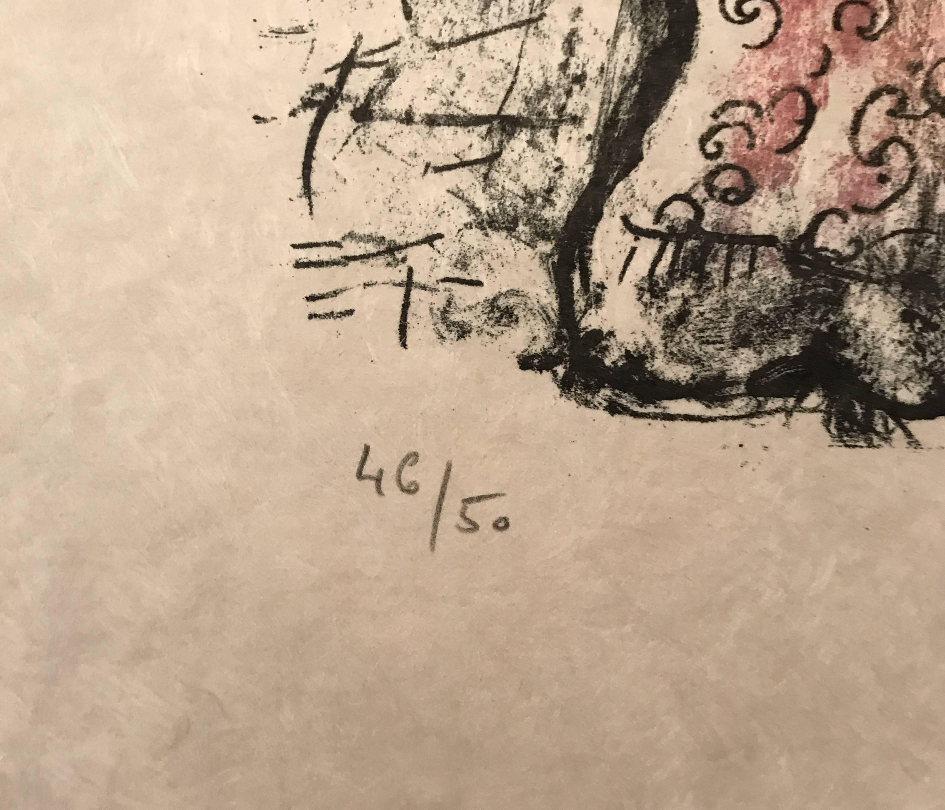 David and Bathsheba - Gray Figurative Print by Marc Chagall