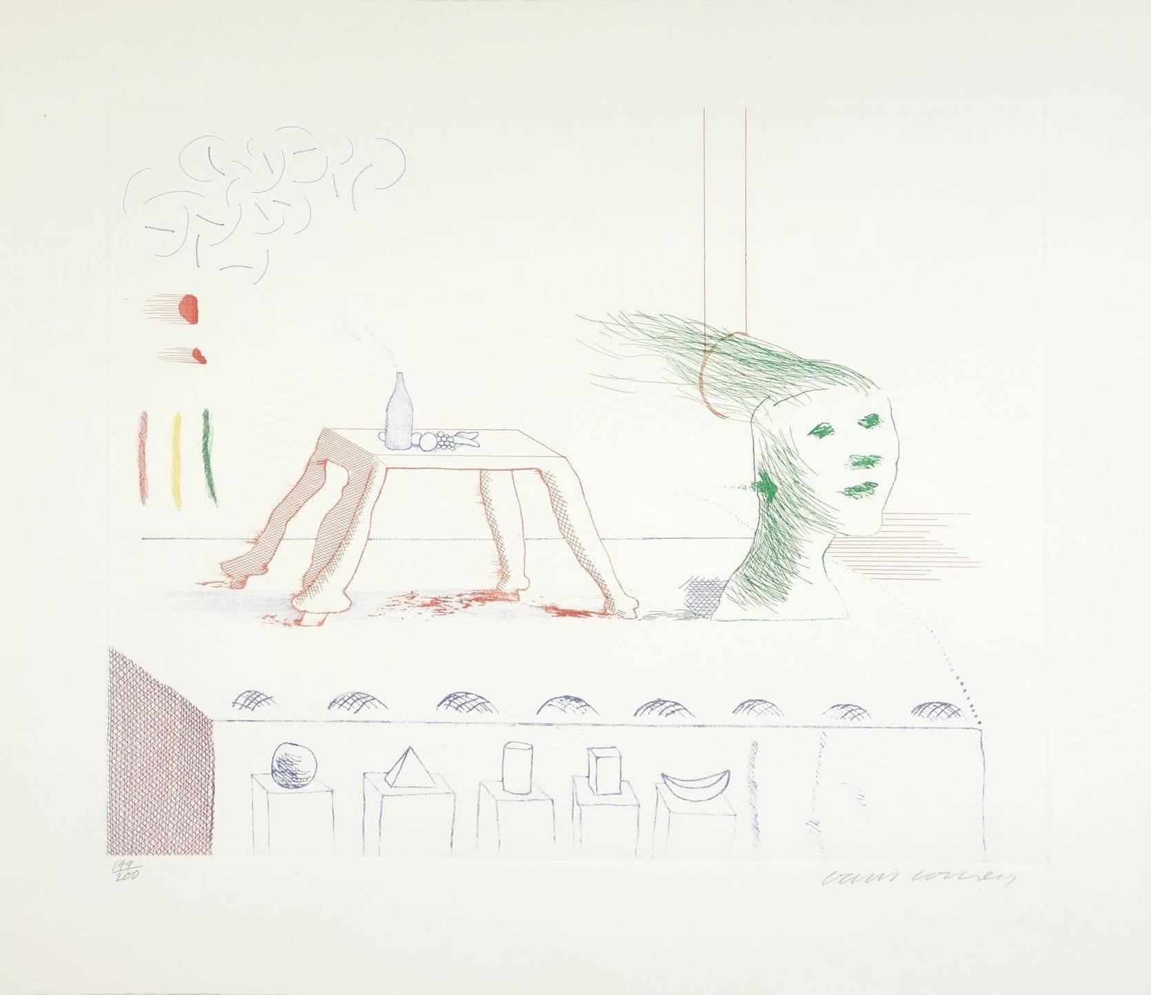 A Moving Still Life - Gray Still-Life Print by David Hockney