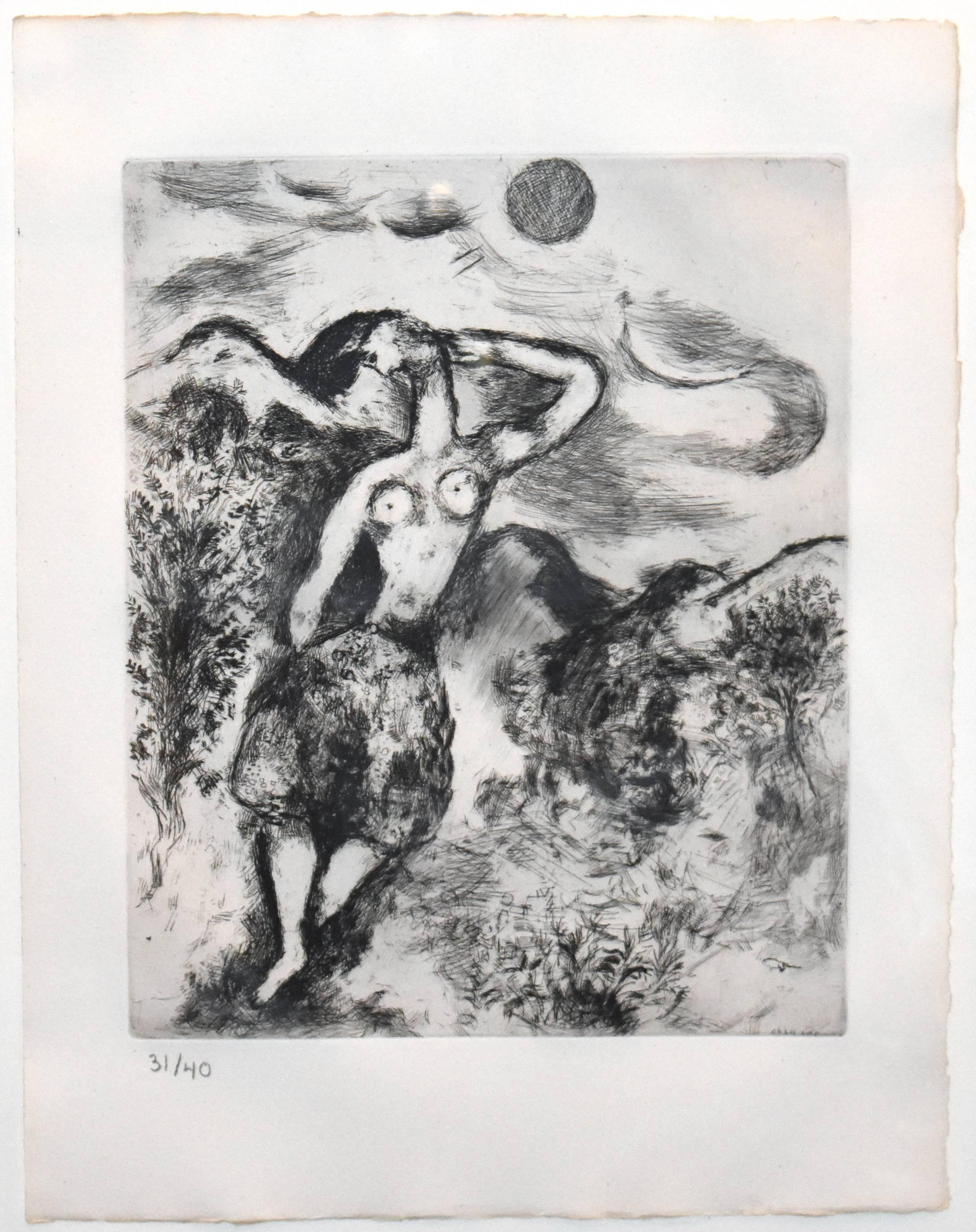 The Mouse Metamorphoses to a Girl - Gray Figurative Print by Marc Chagall