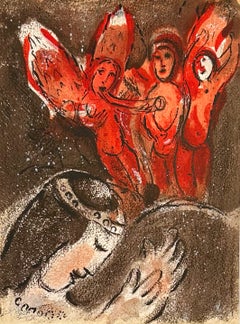 Marc Chagall Lithograph from Drawings for the Bible, 1960, Sara and the Angels
