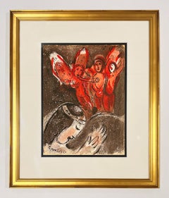 Marc Chagall Lithograph from Drawings for the Bible, 1960, Sara and the Angels