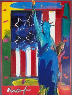 Peter Max, opera unica a tecnica mista, 1990, firmata, tema patriottico: “Full Liberty” con bandiera