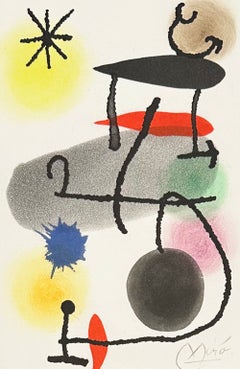 Joan Miró, gravure en couleurs, signée, style abstrait, 1966, « Le Dedans Le Dehors »