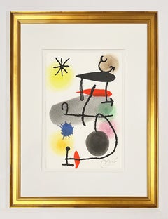 Joan Miró, gravure en couleurs, signée, style abstrait, 1966, « Le Dedans Le Dehors »