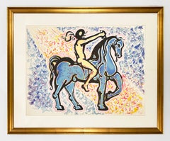 Lithographie en couleurs de Salvador Dalí, signée, 1976, « Chevalier sur un cheval bleu »