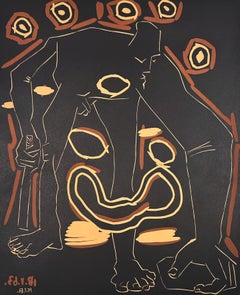 Pablo Picasso, Linocut Print, Cubist, Signed, 1963, L'Homme au Baton