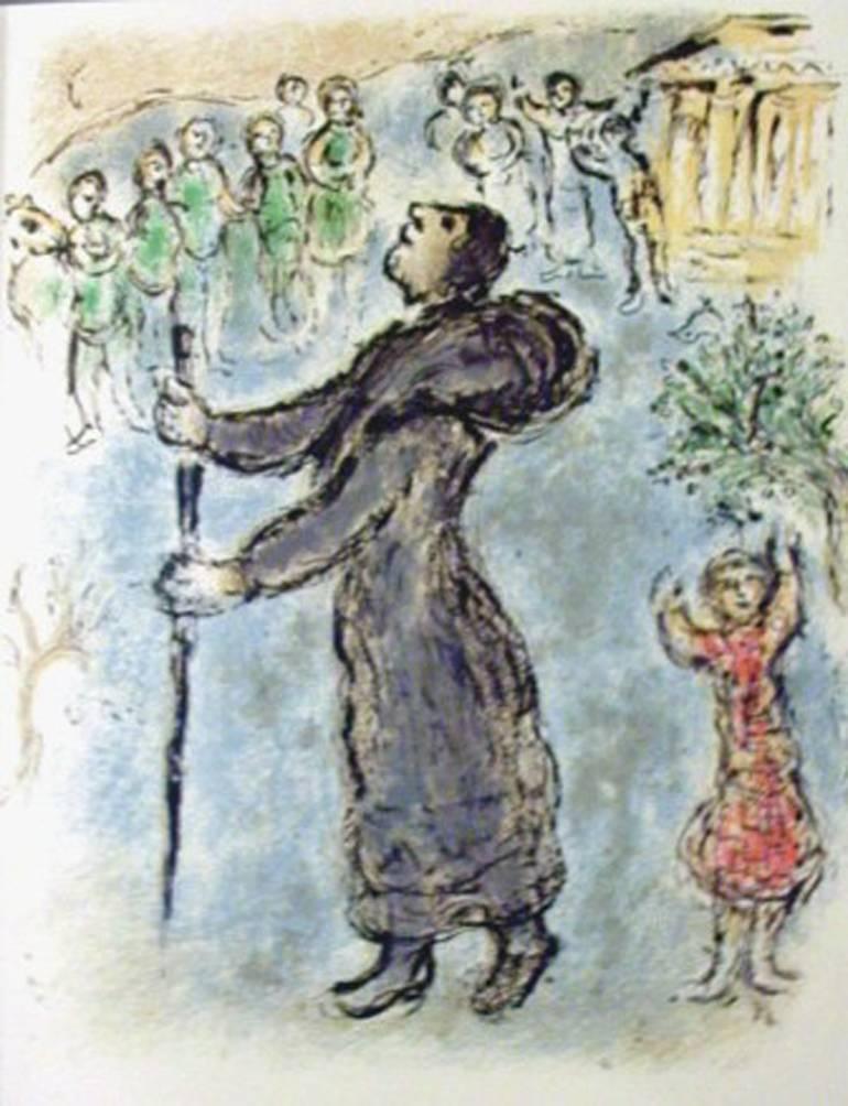 Marc Chagall Figurative Print - Ulysses Disguised as a Beggar, from The Odyssey, Volume II