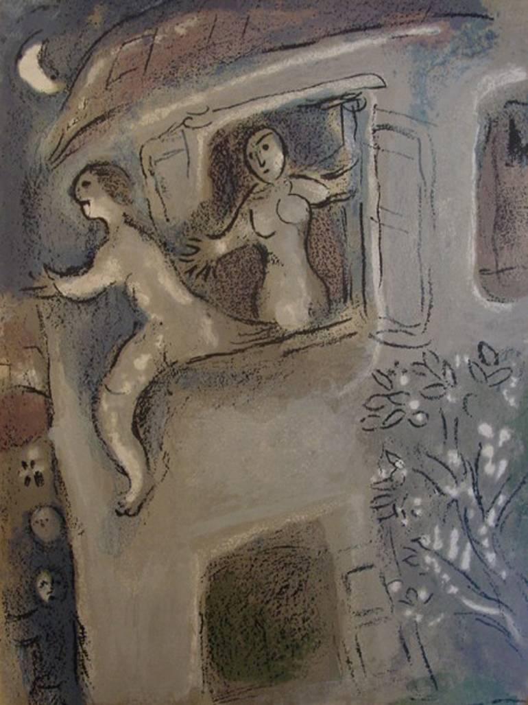 Figurative Print Marc Chagall - David sauvé par Michal