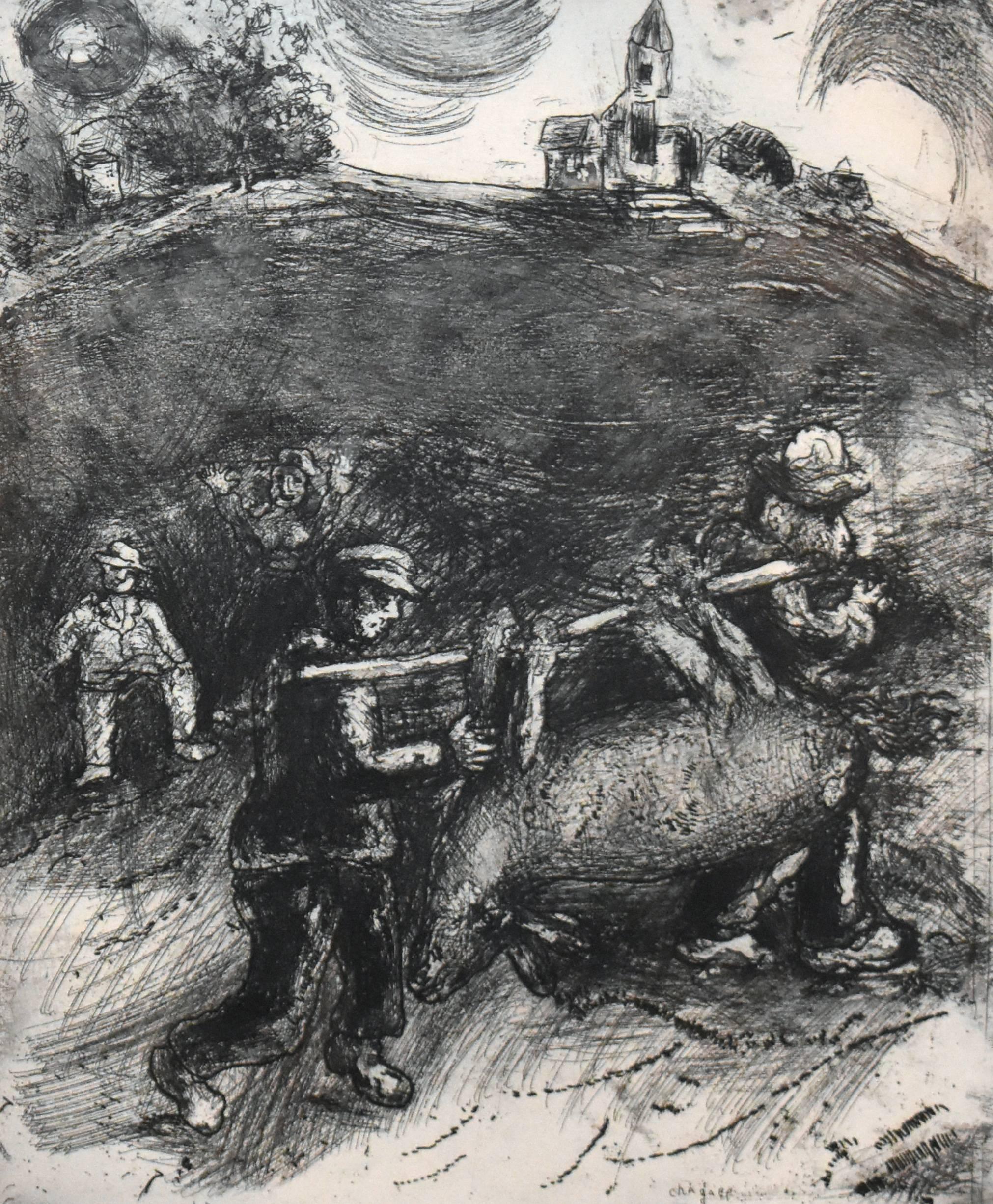 Marc Chagall Figurative Print - The Miller, His Son, and the Donkey