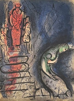 Marc Chagall Framed Lithograph, 1960, Ahasuerus Sends Vashti Away, Bible Drawing