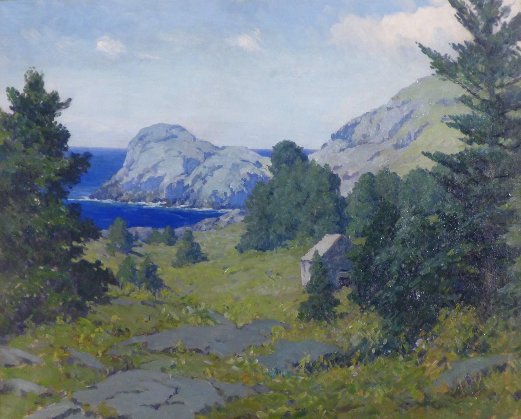 Artists Cabin at Squeaker Cove, Monhegan Island - Painting by George J. Stengel