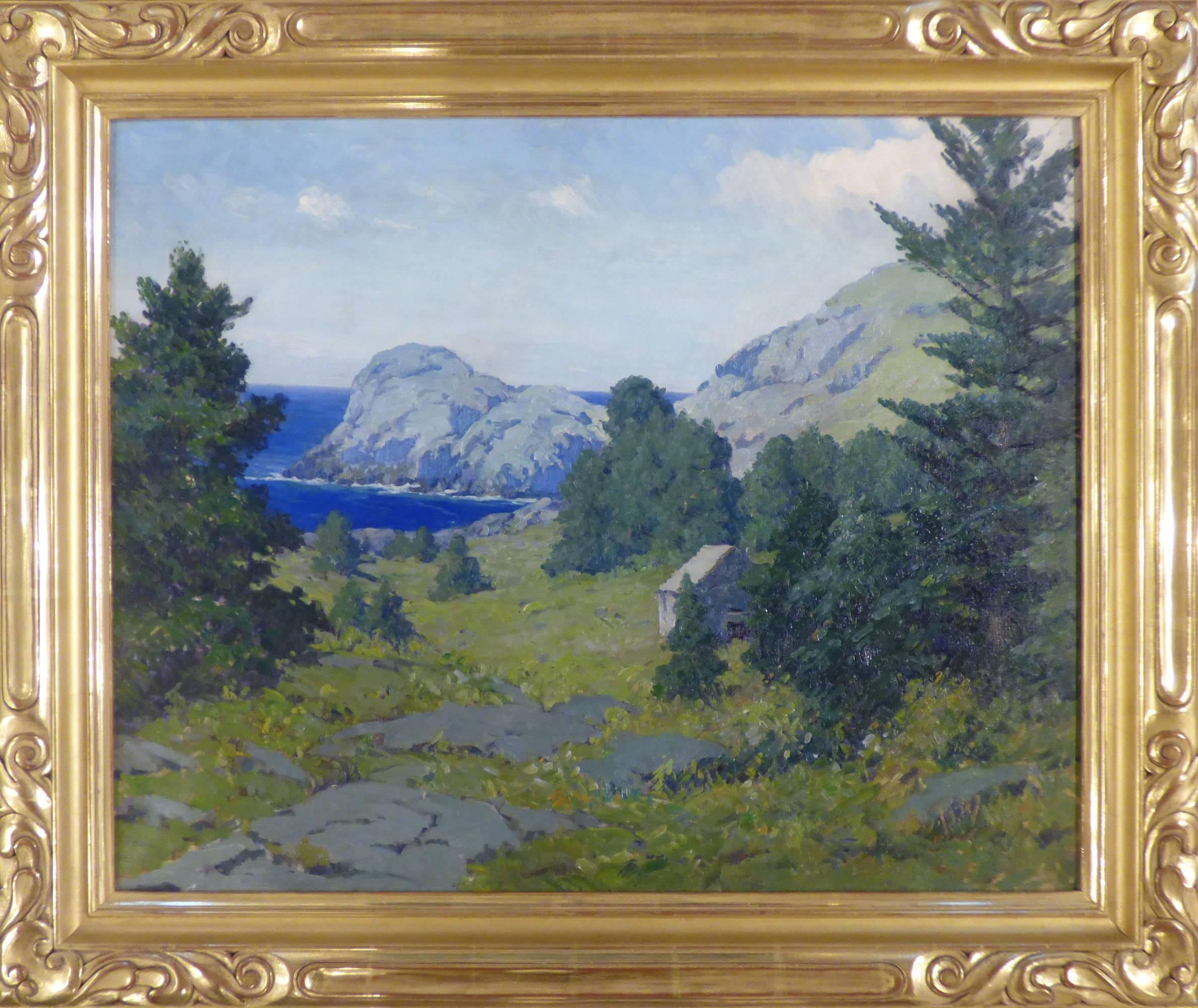 George J. Stengel Landscape Painting - Artists Cabin at Squeaker Cove, Monhegan Island