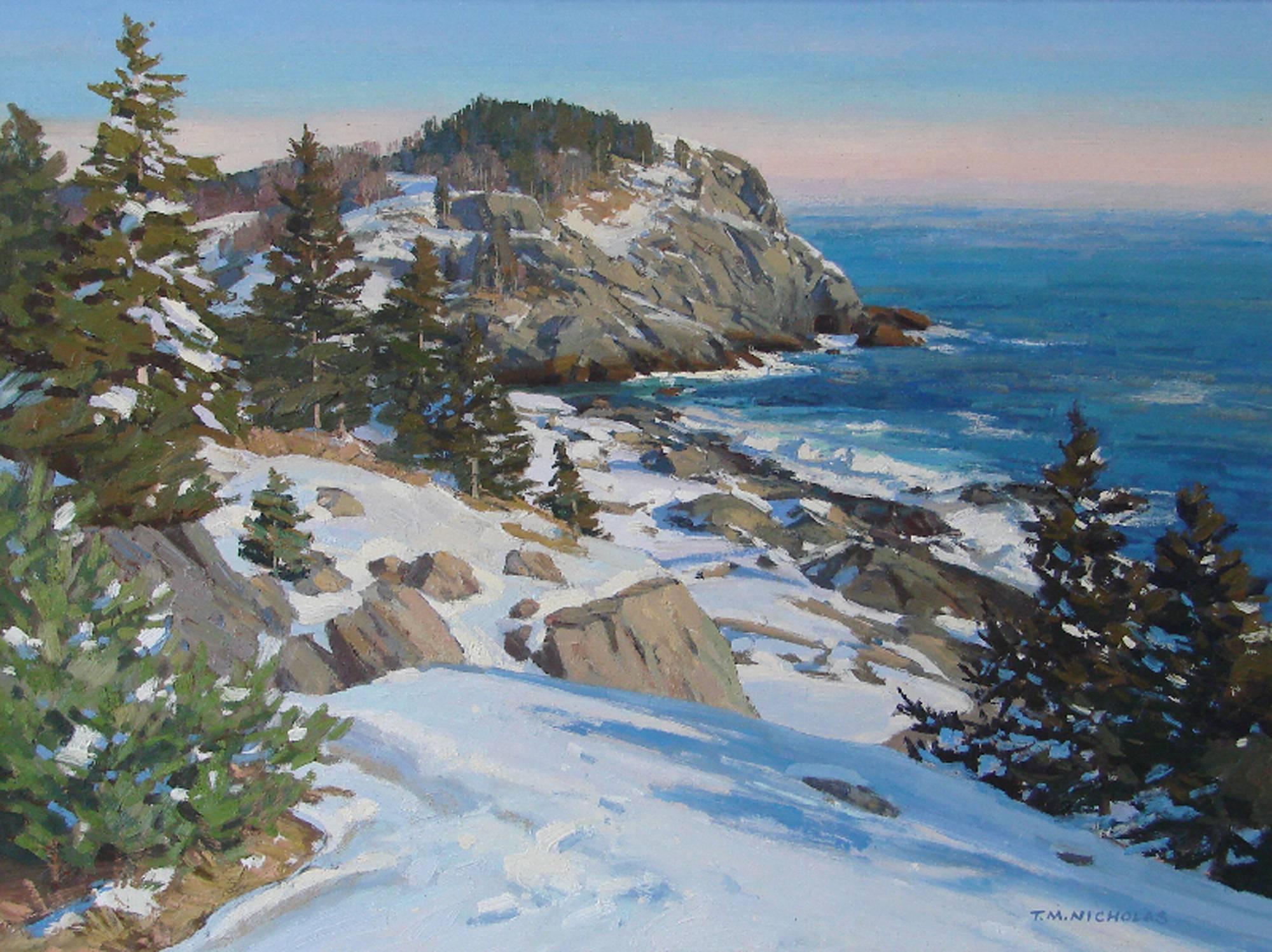 Winter, Monhegan Headlands - Painting by T.M. Nicholas