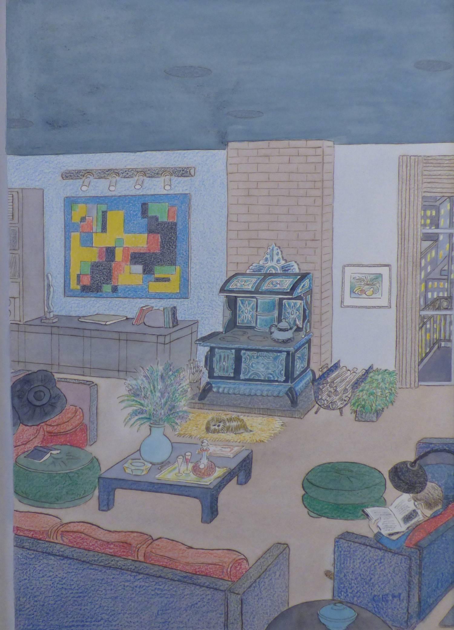 Charles Martin Interior Painting - New Yorker Cover, Cozy Livingroom