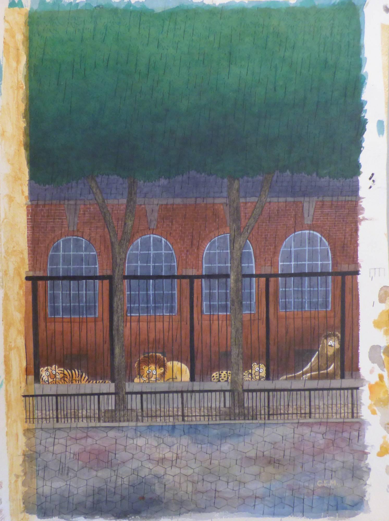 Charles Martin Animal Painting - New Yorker Cover, Four Sad Zoo Cats
